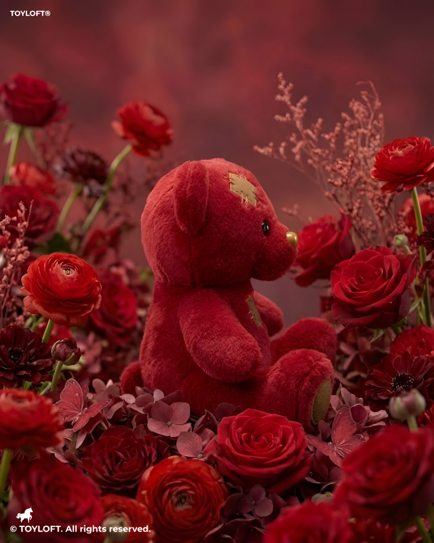 Red Patchwork Teddy Bear Plush Toy – 7" Soft Stuffed Animal Soft Toy ST15028