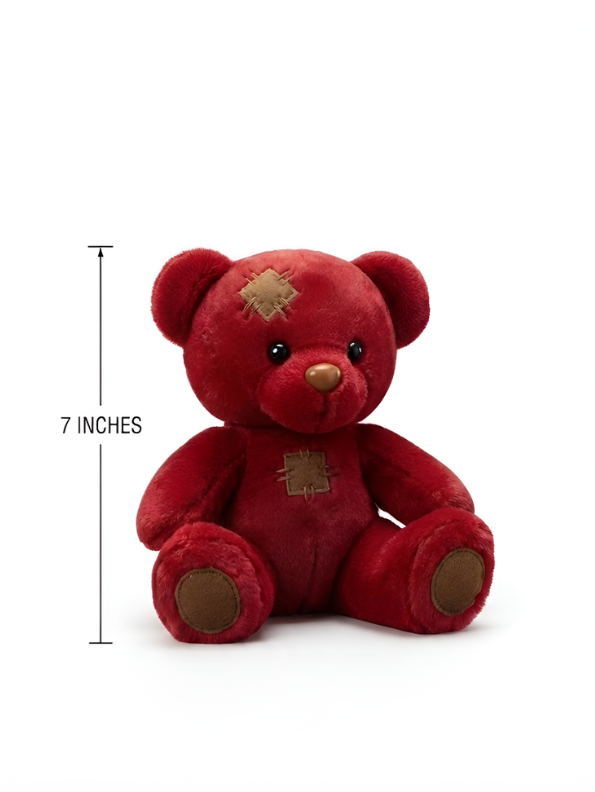 Red Patchwork Teddy Bear Plush Toy – 7" Soft Stuffed Animal Soft Toy ST15028