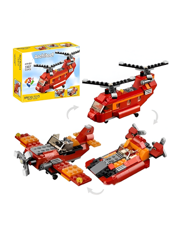 Red Rovers – 145 PCS 3-in-1 Building Set – Helicopter, Plane & Rescue Jet for Kids TV864.