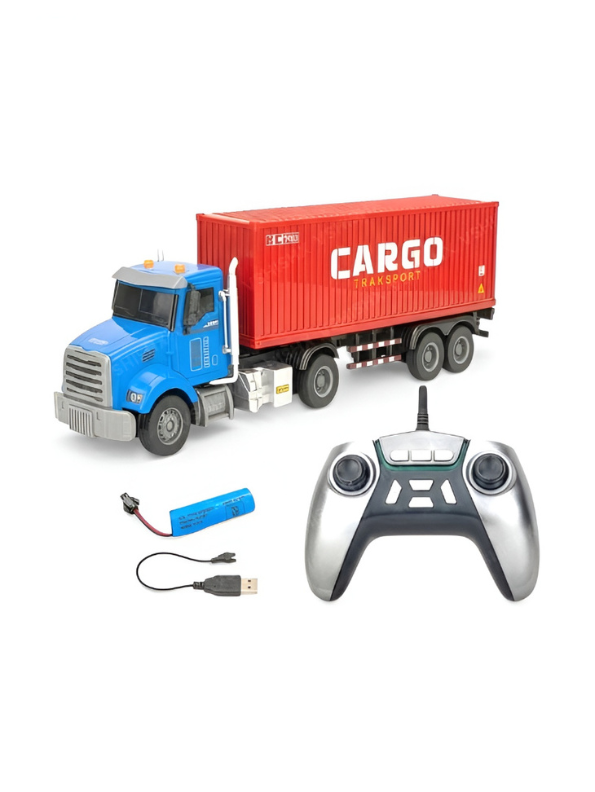 Remote Control Cargo Transport Semi Truck - 2.4GHz Remote Control Tractor Trailer with Lights Sound Rechargeable Battery Blue Red Freight Truck NX16585.