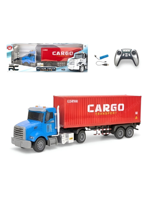 Remote Control Cargo Transport Semi Truck - 2.4GHz Remote Control Tractor Trailer with Lights Sound Rechargeable Battery Blue Red Freight Truck NX16585.
