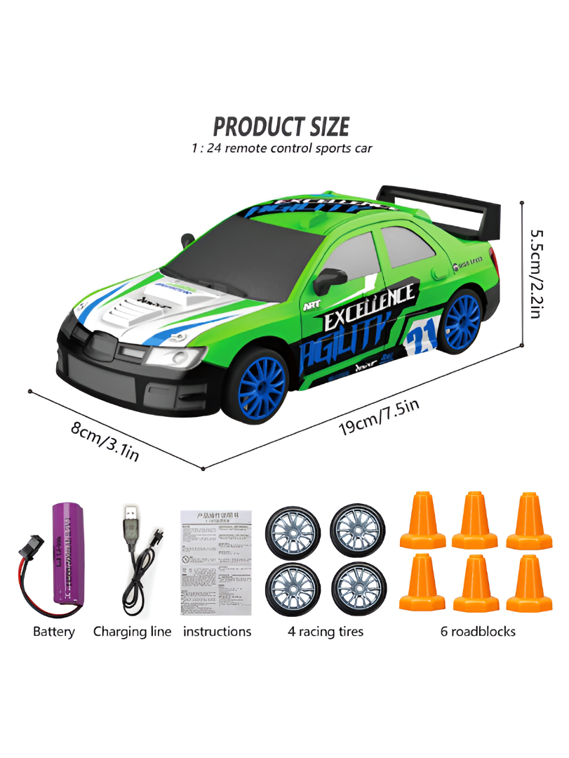 Remote Control Drift Car – 1:24 Scale 2.4GHz High-Speed RC Sports Racing Car with Drift Tires, Rechargeable Battery & Precision Steering for Kids TV6439
