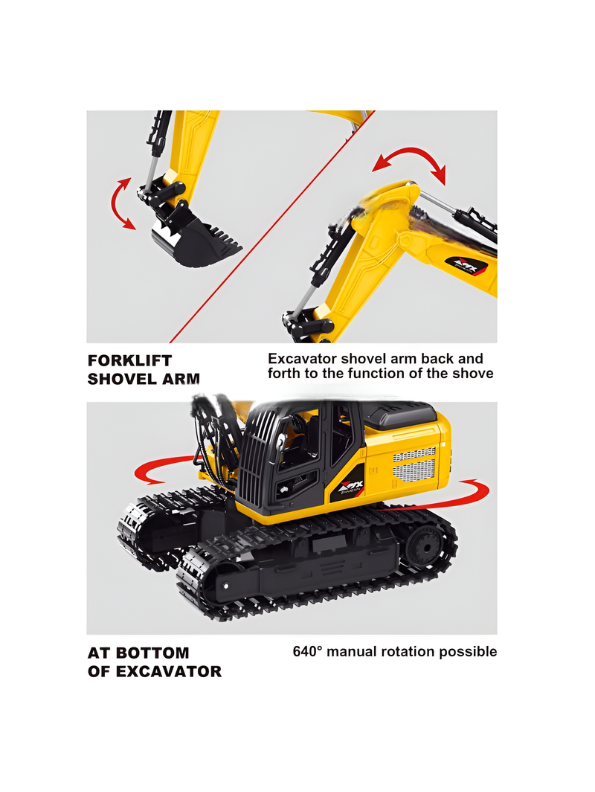Remote Control Excavator Construction Digger Toy with Rechargeable Battery  Rotating Body TV4219