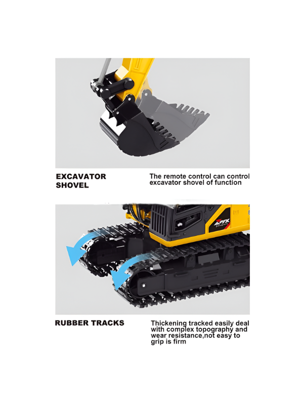 Remote Control Excavator Construction Digger Toy with Rechargeable Battery  Rotating Body TV4219