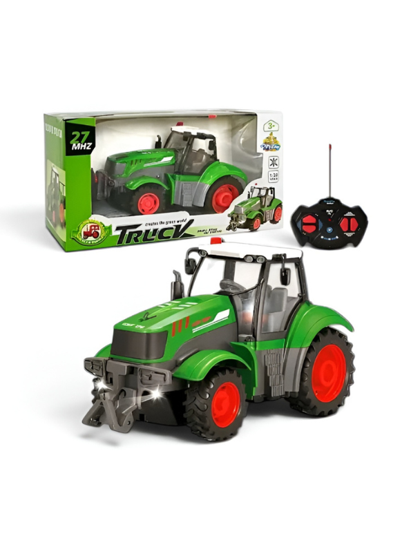 Remote Control Farm Tractor Toy with LED Lights – 27MHz RC Green Farming Truck Vehicle with Rechargeable Battery, Educational Toy for Kids TV4089