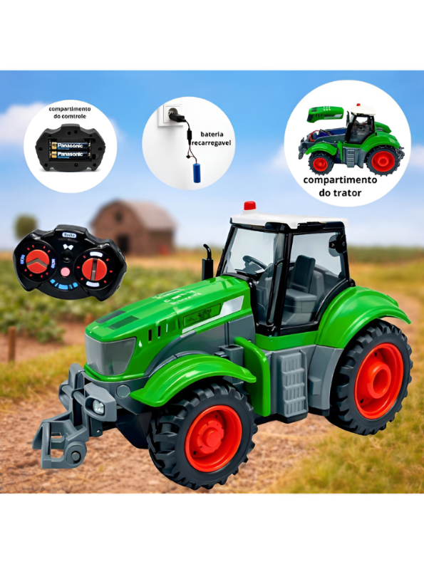 Remote Control Farm Tractor Toy with LED Lights – 27MHz RC Green Farming Truck Vehicle with Rechargeable Battery, Educational Toy for Kids TV4089