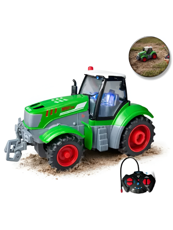 Remote Control Farm Tractor Toy with LED Lights – 27MHz RC Green Farming Truck Vehicle with Rechargeable Battery, Educational Toy for Kids TV4089
