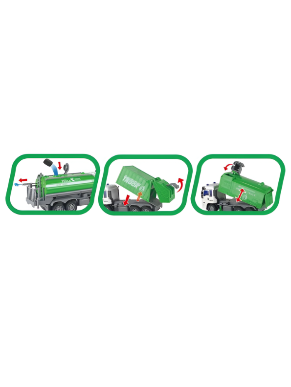Remote Control Garbage Truck Toy - RC Recycle Truck with Lights, Working Trash Bin, and Sweeper Brush TV4127.