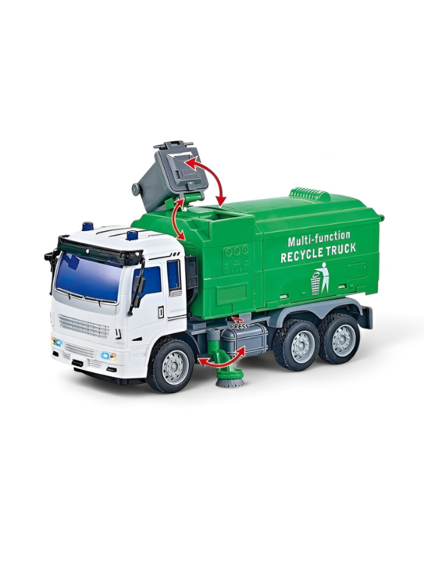 Remote Control Garbage Truck Toy - RC Recycle Truck with Lights, Working Trash Bin, and Sweeper Brush TV4127.