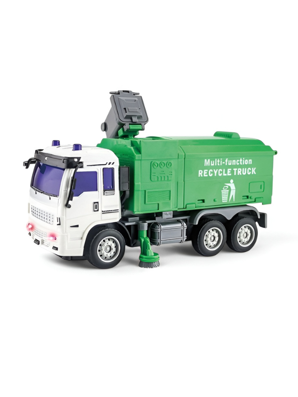 Remote Control Garbage Truck Toy - RC Recycle Truck with Lights, Working Trash Bin, and Sweeper Brush TV4127.