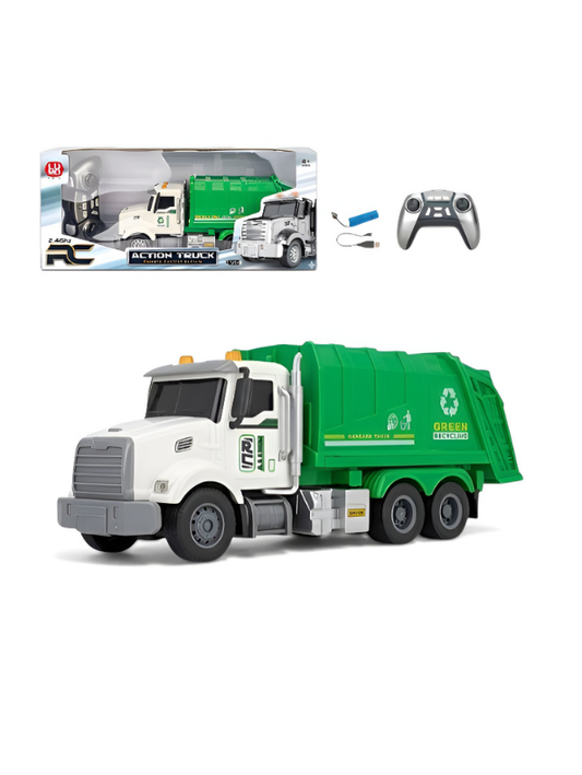 Remote Control Garbage Truck Toy - Green Recycling Truck with Motorized Lifting Function NX16602.