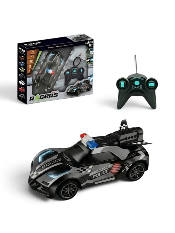 Remote Control Police Car - Black Rechargeable High-Speed RC Toy with Spray Effect TV7275