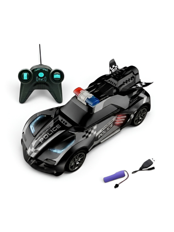 Remote Control Police Car - Black Rechargeable High-Speed RC Toy with Spray Effect TV7275