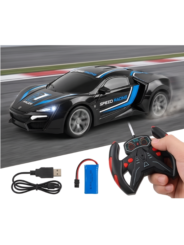 Remote Control Racing Car - High Speed RC Toy Car with Rechargeable Battery, Steering Remote & Working LED Headlights - Electric Drift Car for Kids TV4145