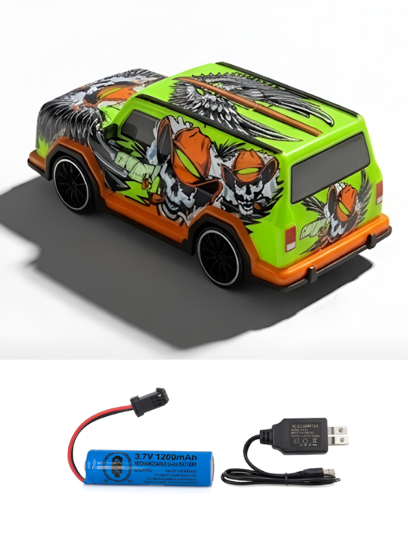 Remote Control Racing SUV Toy Car with Dual-Joystick Transmitter – 3D Graffiti Skull Print Off-Road Vehicle, Green and Orange LMI16907