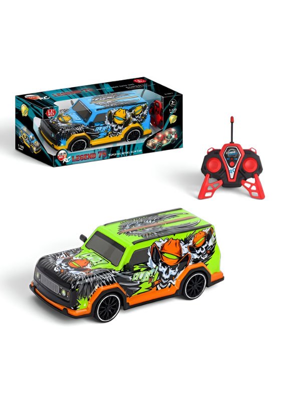 Remote Control Racing SUV Toy Car with Dual-Joystick Transmitter – 3D Graffiti Skull Print Off-Road Vehicle, Green and Orange LMI16907