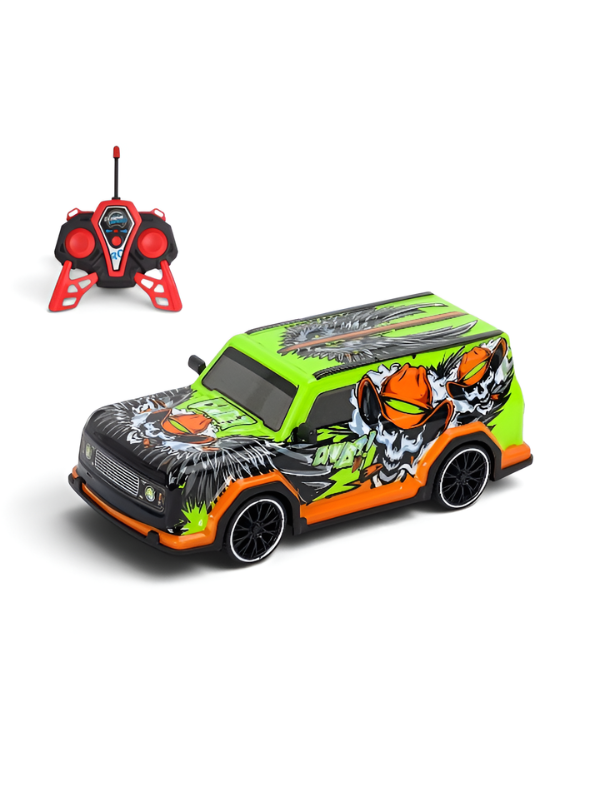 Remote Control Racing SUV Toy Car with Dual-Joystick Transmitter – 3D Graffiti Skull Print Off-Road Vehicle, Green and Orange LMI16907