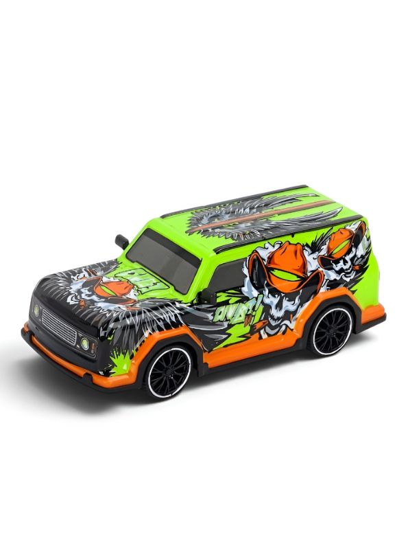 Remote Control Racing SUV Toy Car with Dual-Joystick Transmitter – 3D Graffiti Skull Print Off-Road Vehicle, Green and Orange LMI16907