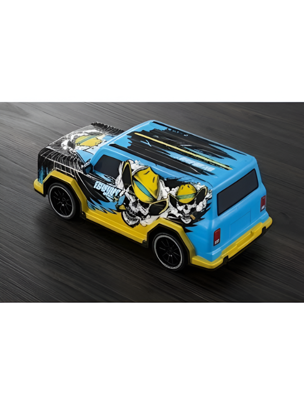 Remote Control Racing SUV Toy Car with Dual-Joystick Transmitter – 3D Graffiti Skull Print Off-Road Vehicle, Blue and Yellow LMI16907