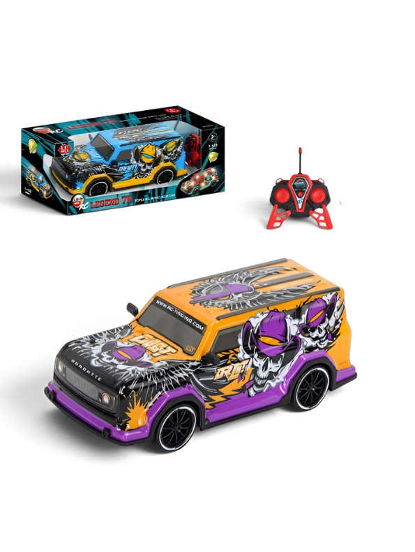 Remote Control Racing SUV Toy Car with Dual-Joystick Transmitter – 3D Graffiti Skull Print Off-Road Vehicle, Orange and Purple LMI16907