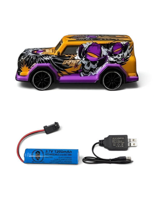 Remote Control Racing SUV Toy Car with Dual-Joystick Transmitter – 3D Graffiti Skull Print Off-Road Vehicle, Orange and Purple LMI16907
