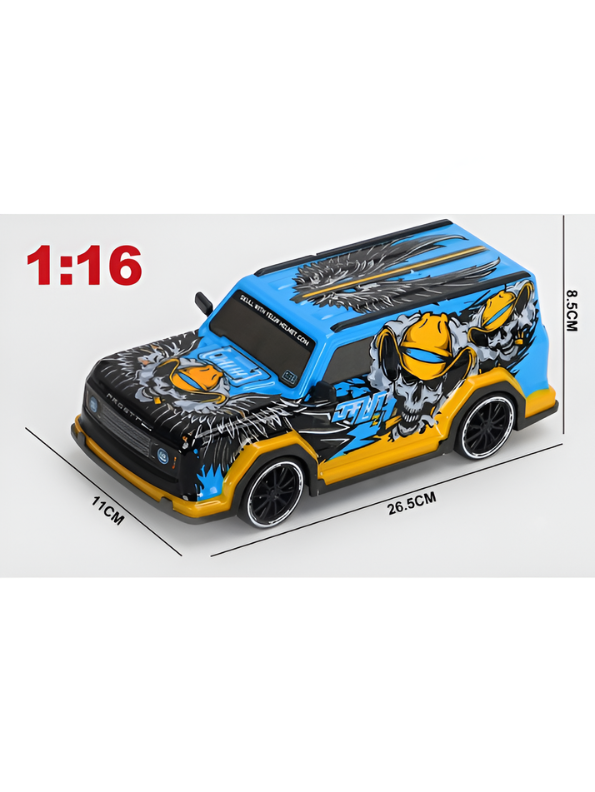 Remote Control Racing SUV Toy Car with Dual-Joystick Transmitter – 3D Graffiti Skull Print Off-Road Vehicle, Blue and Yellow LMI16907