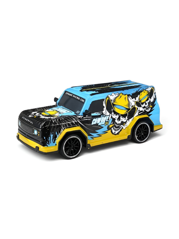 Remote Control Racing SUV Toy Car with Dual-Joystick Transmitter – 3D Graffiti Skull Print Off-Road Vehicle, Blue and Yellow LMI16907