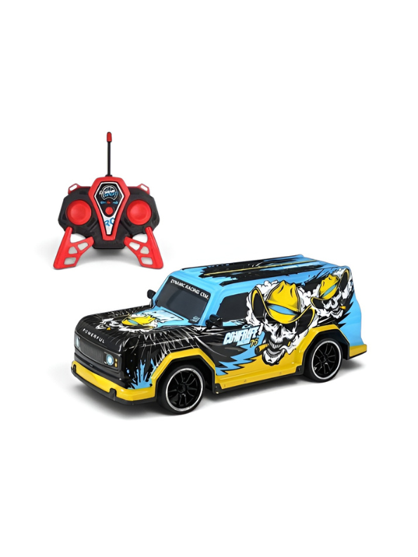 Remote Control Racing SUV Toy Car with Dual-Joystick Transmitter – 3D Graffiti Skull Print Off-Road Vehicle, Blue and Yellow LMI16907