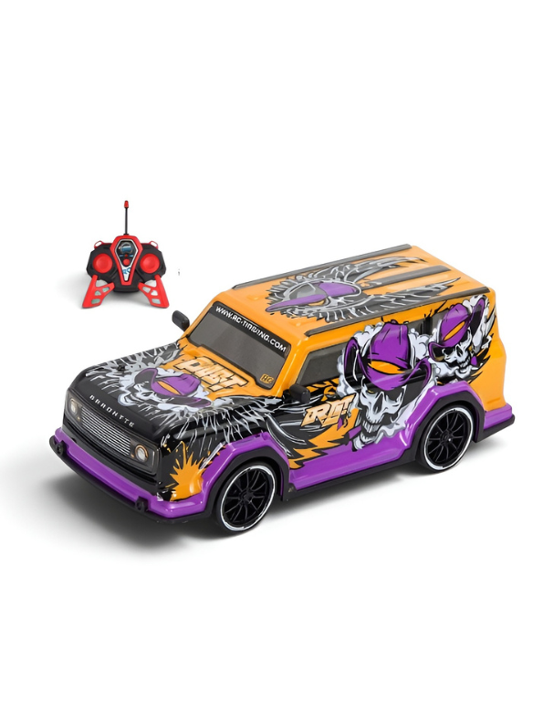Remote Control Racing SUV Toy Car with Dual-Joystick Transmitter – 3D Graffiti Skull Print Off-Road Vehicle, Orange and Purple LMI16907