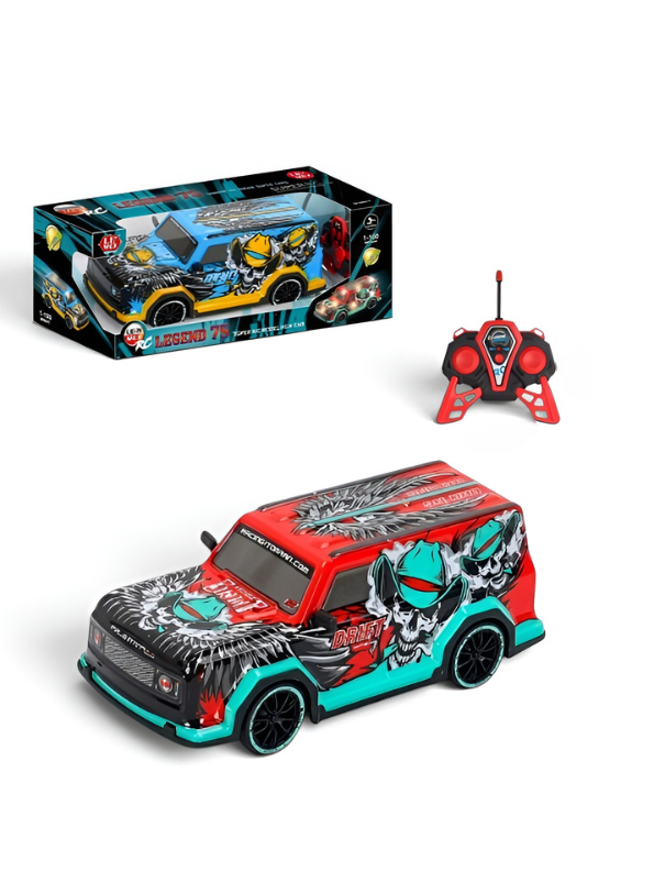 Remote Control Racing SUV Toy Car with Dual-Joystick Transmitter – 3D Graffiti Skull Print Off-Road Vehicle, Green and Red LMI16907