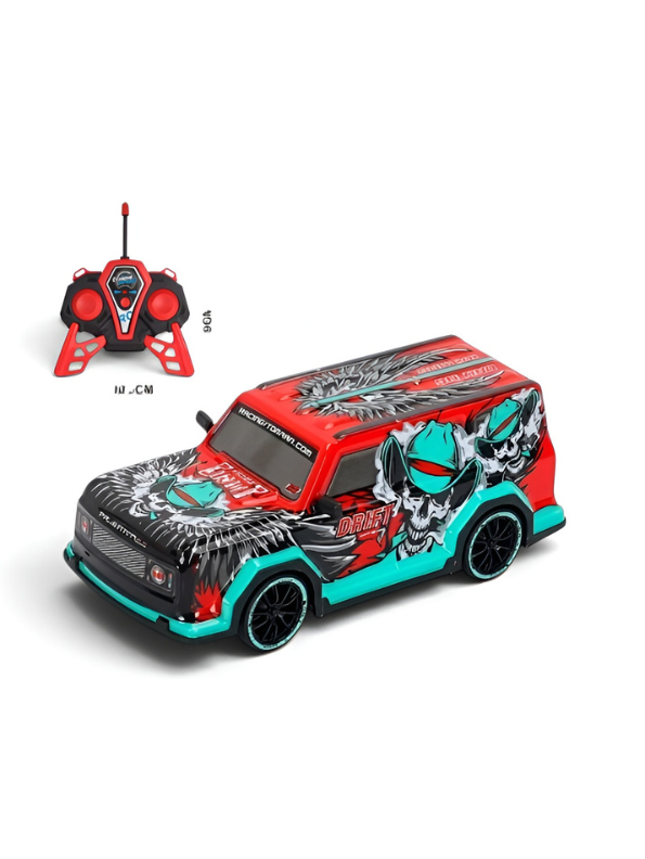 Remote Control Racing SUV Toy Car with Dual-Joystick Transmitter – 3D Graffiti Skull Print Off-Road Vehicle, Green and Red LMI16907