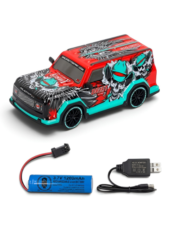 Remote Control Racing SUV Toy Car with Dual-Joystick Transmitter – 3D Graffiti Skull Print Off-Road Vehicle, Green and Red LMI16907