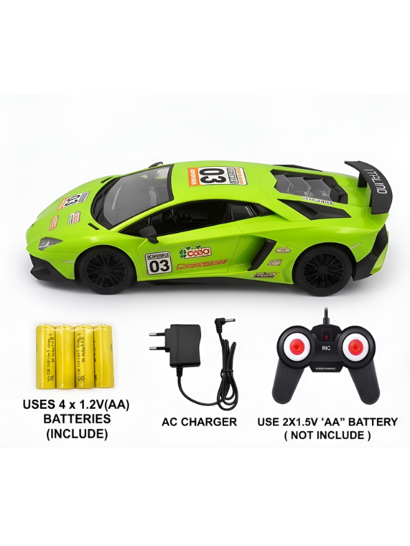 Remote Control Sport Car – Rechargeable Lime Green Racing Toy Car with Remote Controller, Batteries, and AC Charger – High-Speed RC Car Toy for Kids and Collectors LMI8905