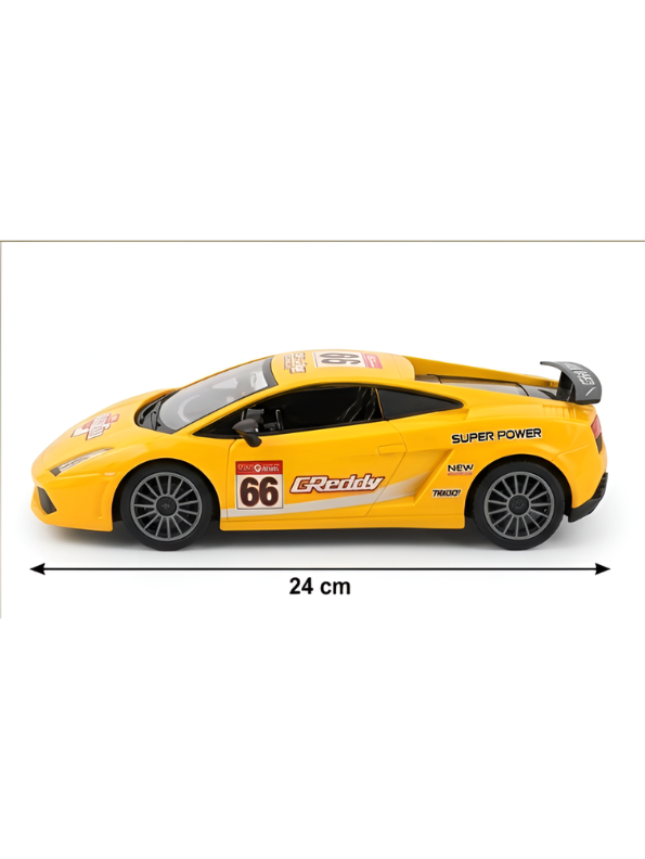 Remote Control Sport Car – Rechargeable Yellow Racing Toy Car with Remote Controller, Batteries, and AC Charger – High-Speed RC Car Toy for Kids and Collectors LMI8905