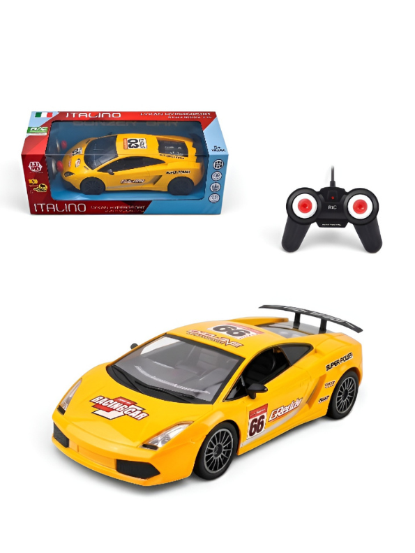 Remote Control Sport Car – Rechargeable Yellow Racing Toy Car with Remote Controller, Batteries, and AC Charger – High-Speed RC Car Toy for Kids and Collectors LMI8905