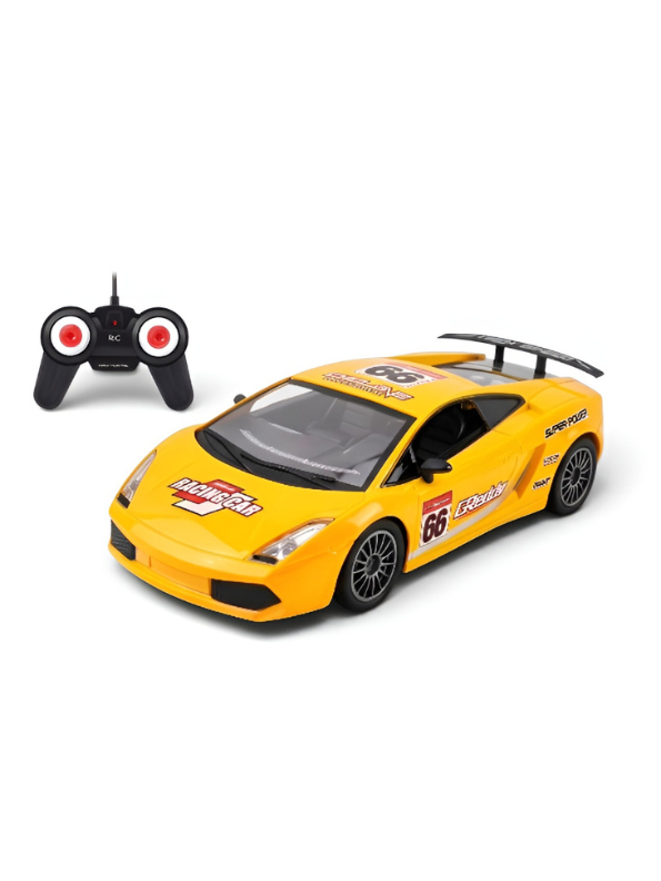 Remote Control Sport Car – Rechargeable Yellow Racing Toy Car with Remote Controller, Batteries, and AC Charger – High-Speed RC Car Toy for Kids and Collectors LMI8905