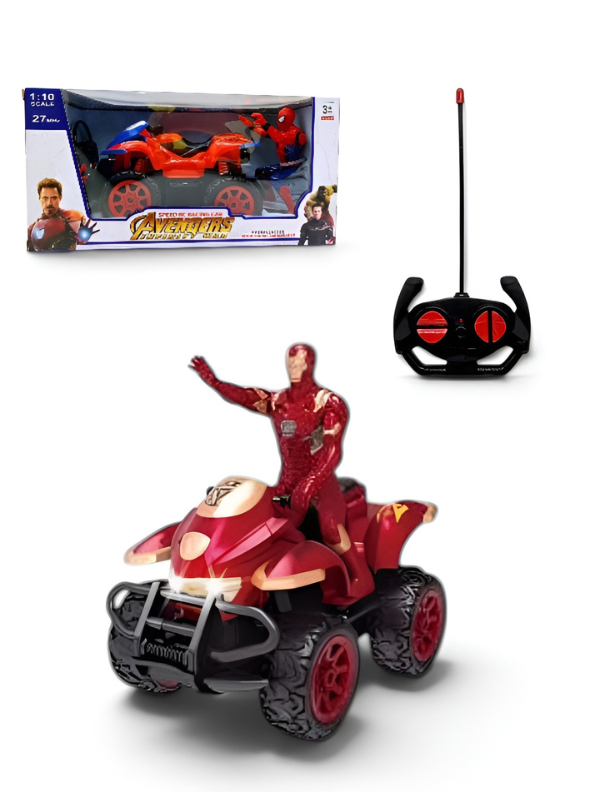 Remote Control Superhero All-Terrain Quad Bike | 1:10 Scale Red & Gold Armor Hero RC Racing ATV Toy with LED Lights and Wireless Controller TV4669.