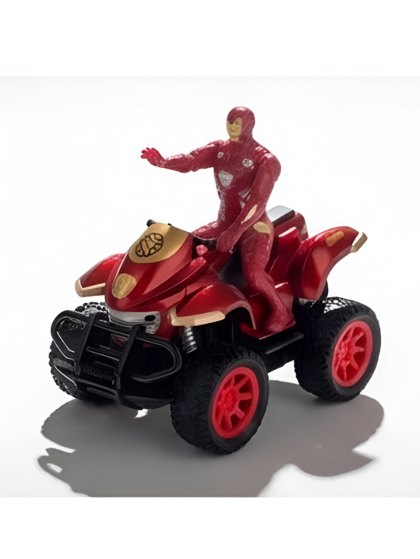 Remote Control Superhero All-Terrain Quad Bike | 1:10 Scale Red & Gold Armor Hero RC Racing ATV Toy with LED Lights and Wireless Controller TV4669.