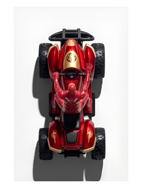 Remote Control Superhero All-Terrain Quad Bike | 1:10 Scale Red & Gold Armor Hero RC Racing ATV Toy with LED Lights and Wireless Controller TV4669.