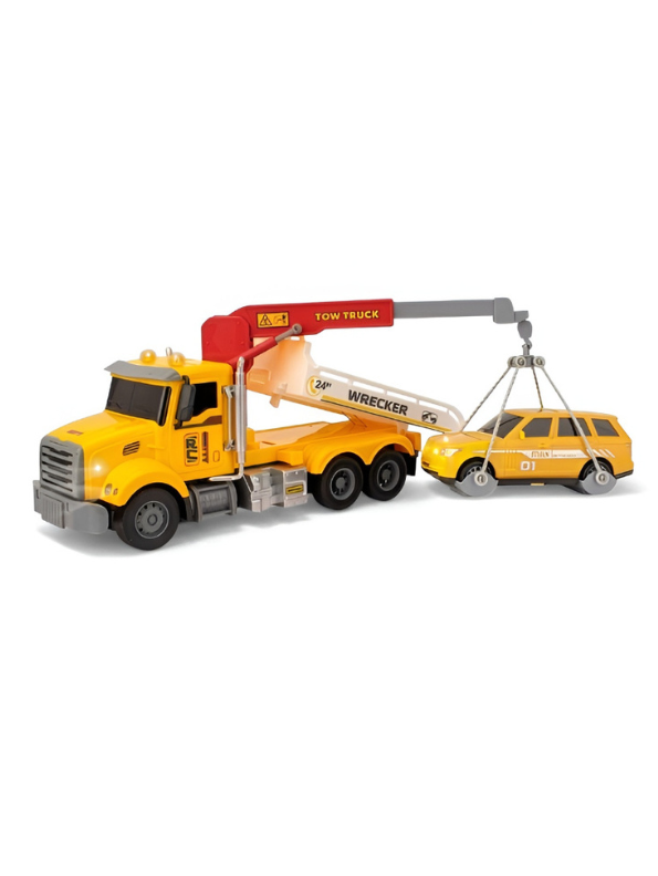 Remote Control Tow Truck Toy with Flatbed & Crane, 2.4GHz RC Wrecker with Lights, Sound, Rechargeable Battery & Mini Car NX16431.