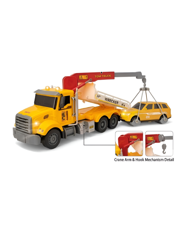 Remote Control Tow Truck Toy with Flatbed & Crane, 2.4GHz RC Wrecker with Lights, Sound, Rechargeable Battery & Mini Car NX16431.