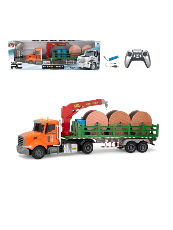 Remote Control Tow Truck with Crane – 2.4GHz RC Flatbed Trailer Toy NX16433.