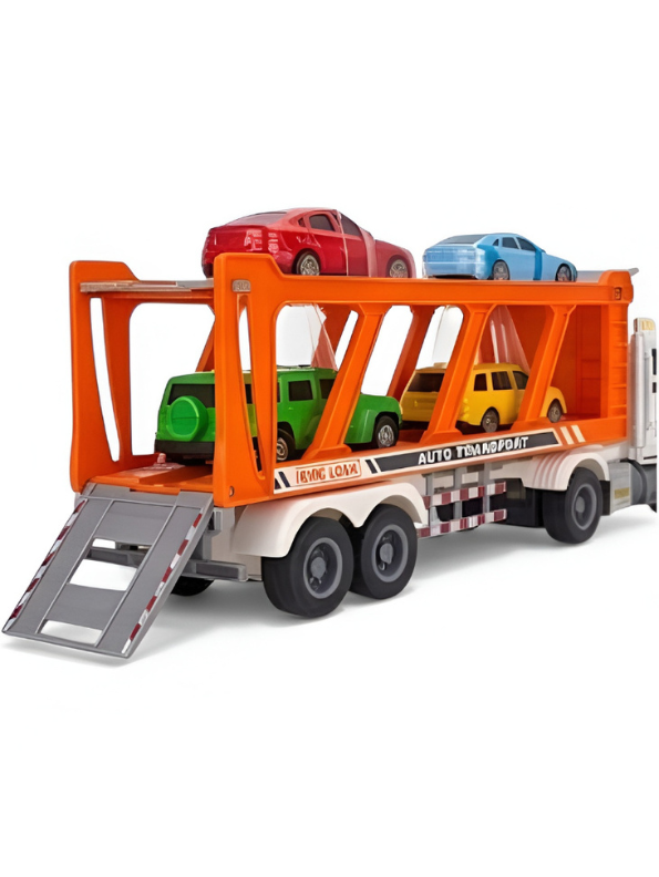 Remote Control Transport Truck with 4 Mini Cars - 2.4GHz Rechargeable RC Semi Trailer NX16584.