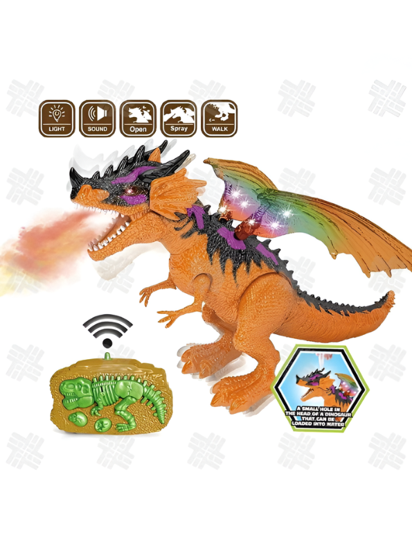 Remote Control Walking Dinosaur Toy for Kids – 2.4GHz RC Dragon with Mist Water Spray, LED Light-Up Wings & Roaring Sound Effects LMI10416