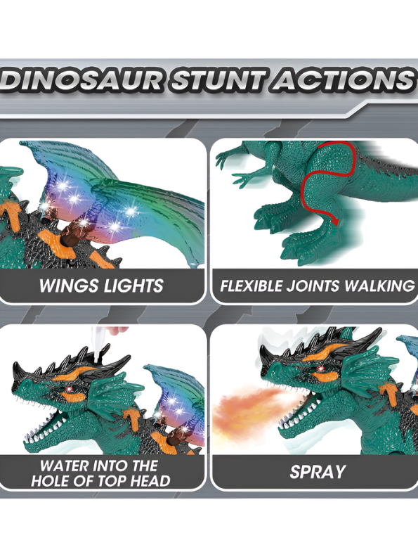 Remote Control Walking Dinosaur Toy for Kids – 2.4GHz RC Dragon with Mist Water Spray, LED Light-Up Wings & Roaring Sound Effects LMI10416