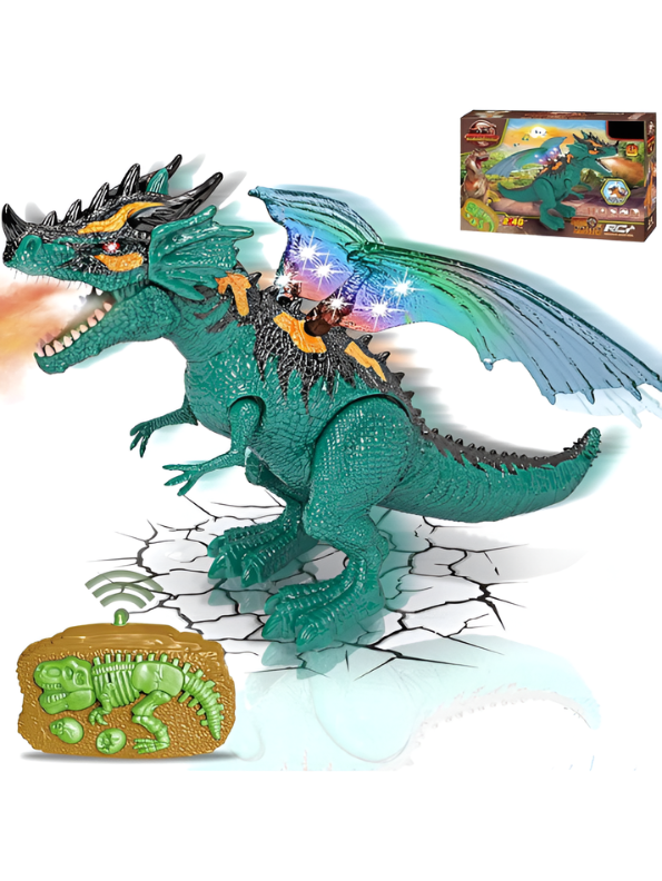 Remote Control Walking Dinosaur Toy for Kids – 2.4GHz RC Dragon with Mist Water Spray, LED Light-Up Wings & Roaring Sound Effects LMI10416