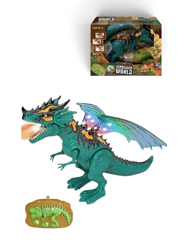 Remote Control Walking Dinosaur Toy for Kids – 2.4GHz RC Dragon with Mist Water Spray, LED Light-Up Wings & Roaring Sound Effects LMI10416