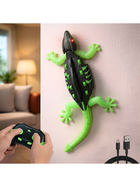 Remote Control Wall Climbing Lizard Toy - Rechargeable RC Wall Crawler Gecko with LED Lights & Fluorescent Glow, 2.4GHz Electric Anti-Gravity Toys for Boys and Girls Ages 4+ TV7316