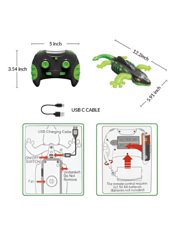 Remote Control Wall Climbing Lizard Toy - Rechargeable RC Wall Crawler Gecko with LED Lights & Fluorescent Glow, 2.4GHz Electric Anti-Gravity Toys for Boys and Girls Ages 4+ TV7316