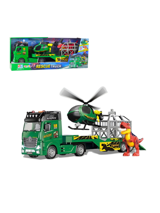 Rescue Truck Animal Toy with Helicopter, Animal Cage & Dinosaur | Big Size Play Set Toy LMI15778.
